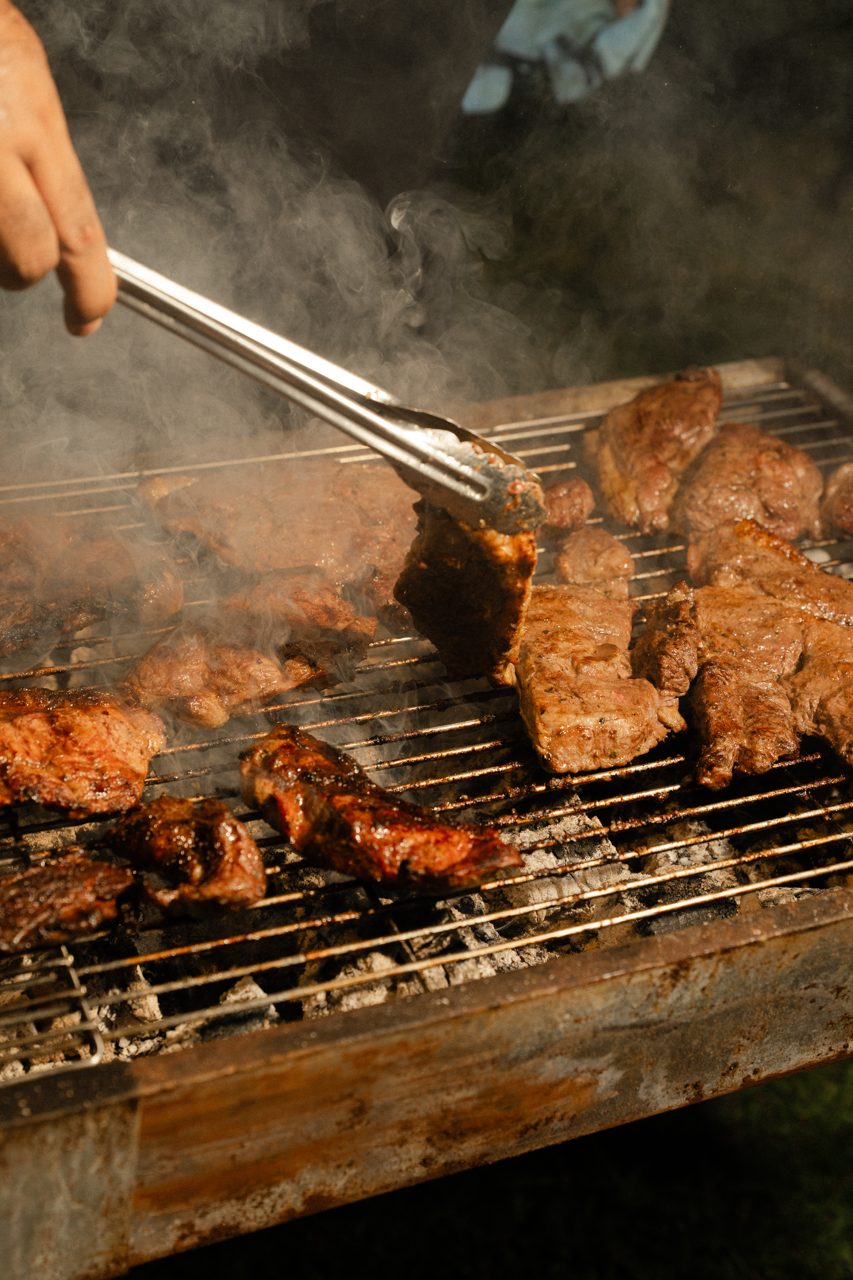 Charcoal-grilled meat over the coals